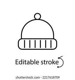 Icono de contorno de punto. Ropa cálida para el invierno. Emblema de la tienda Yarn. Simple señal. Feliz año nuevo y Feliz Navidad. Elemento lineal personalizable. Trazo editable. Ilustración aislada de las existencias vectoriales