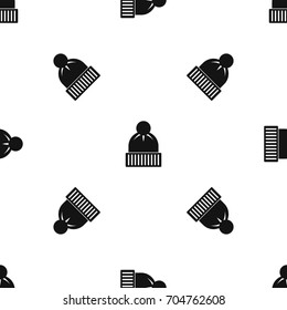Knitted hat pattern repeat seamless in black color for any design. Vector geometric illustration