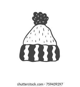 Knitted hat with pompon. Minimalist scandinavian style. Winter season.