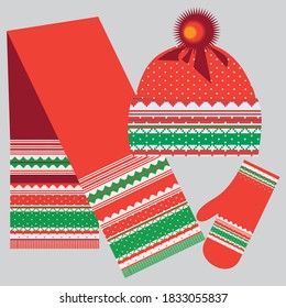 Knitted hat and scarf. Vector illustration. Use for printing products and illustrations.