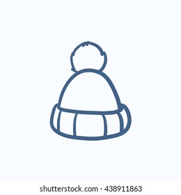 Knitted hat vector sketch icon isolated on background. Hand drawn Knitted hat icon. Knitted hat sketch icon for infographic, website or app.