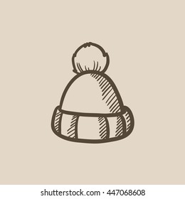 Knitted hat vector sketch icon isolated on background. Hand drawn Knitted hat icon. Knitted hat sketch icon for infographic, website or app.