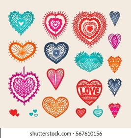 Knitted heart, crafts embroidery. Crochet items with ethnic ornament, lace heart for Valentine, made with love