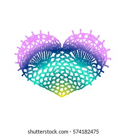 Knitted heart, crafts embroidery. Crochet items with ethnic ornament, lace heart for Valentine, made with love
