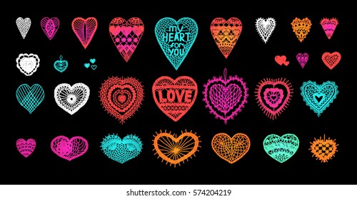 Knitted heart, crafts embroidery. Crochet items with ethnic ornament, lace heart for Valentine, made with love