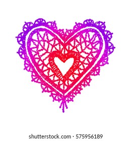 Knitted heart, crafts embroidery. Crochet items with ethnic ornament, lace heart for Valentine, made with love