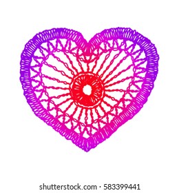 Knitted heart, crafts embroidery. Crochet items with ethnic ornament, lace heart for Valentine, made with love