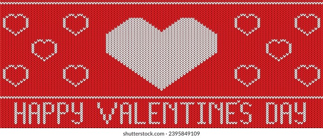 Knitted Heart Embroidery for Valentine's Day. Heart shapes knitting design concept