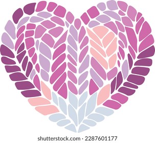 Knitted heart, purple, pink, crochet, white background