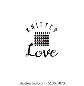 Knitted heart symbol. Modern vector knitting pattern. Flat knitted heart for invitations, notes, messages, banners. Knitting design element for sites.