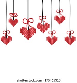 Knitted heart. Valentines day card. Vector illustration