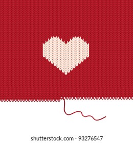 Knitted heart. Valentines day card. Vector illustration