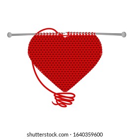 Knitted heart. Vector illustration of a heart. Knitting hearts with needles.