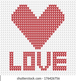Knitted heart white and red