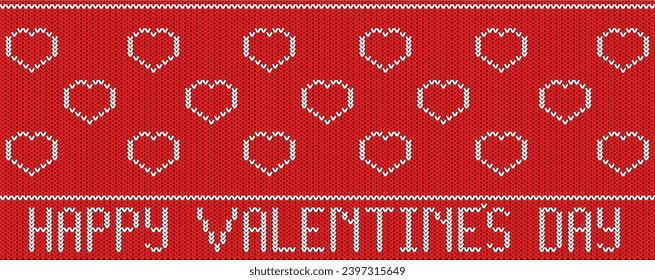 Knitted Hearts Embroidery and Valentine's Day Greeting. Winter clothes patterns concept art