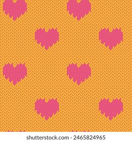 Knitted hearts seamless pattern. Fabric imitation vector background. Flat style knit wallpaper. Cute design for gift wrap, paper, textile