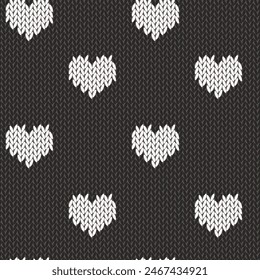 Knitted hearts seamless pattern. Fabric imitation vector background. Flat style knit wallpaper. Cute design for gift wrap, paper, textile