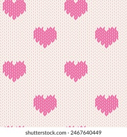 Knitted hearts seamless pattern. Fabric imitation vector background. Flat style knit wallpaper. Cute design for gift wrap, paper, textile