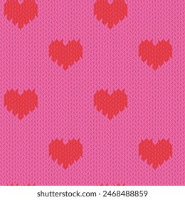 Knitted hearts seamless pattern. Fabric imitation vector background. Flat style knit wallpaper. Cute design for gift wrap, paper, textile