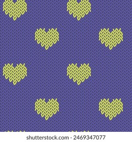 Patrón sin costuras de corazones de punto. Fondo de Vector de imitación de tela. Fondo de pantalla de punto de estilo plano. Lindo diseño para envoltura de regalo, papel, textil