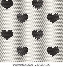 Patrón sin costuras de corazones de punto. Fondo de Vector de imitación de tela. Fondo de pantalla de punto de estilo plano. Lindo diseño para envoltura de regalo, papel, textil