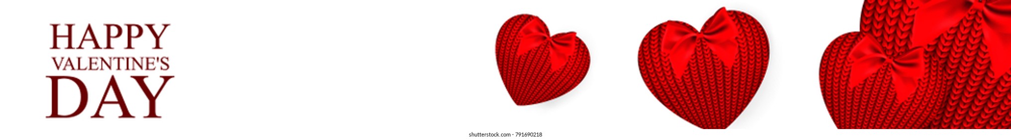 Knitted hearts for Valentine's Day. Vector illustration on white background.