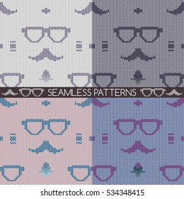 Knitted hipster. Pullover. Plaid. Seamless pattern.