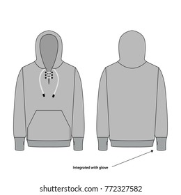 Knitted Hoodie Jacket integrated with glove. gray color jacket template