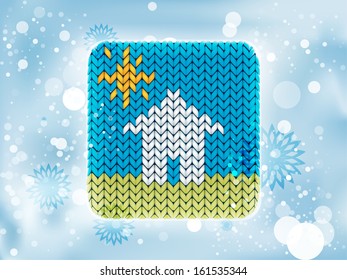 Knitted house icon in the sunlight
