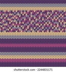 Knitted jersey vector seamless pattern. Warm pulloverstriped jersey textile. Craft knitted fabric texture ornament. Fiber knitting clothing pattern. Retro knitwear cloth ornament sample.