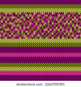 Knitted jersey vector seamless pattern. Warm pulloverstriped jersey textile. Craft knitted fabric striped ornament. Thread knitting clothing pattern. Multicolor cozy cashmere knitting. 