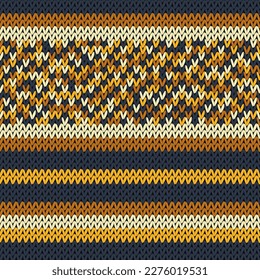 Knitted jersey vector seamless pattern. Warm jumper striped jersey textile. Craft knitted fabric texture ornament. Thread knitting clothing pattern. Traditional crochet nordic handicraft sample.