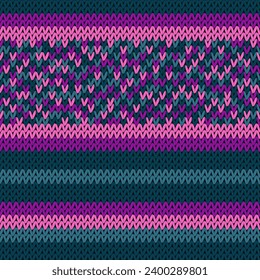Knitted jersey vector seamless pattern. Warm pulloverstriped jersey textile. Craft knitted fabric striped ornament. Thread knitting fashion pattern. Traditional crochet nordic handicraft sample.