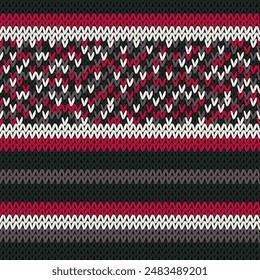 Knitted jersey vector seamless pattern. Warm jumper striped jersey textile. Craft knitted fabric texture ornament. Fiber knitting fashion pattern. Handmade scarf canvas.