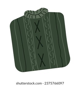 Knitted jumper vector illustration. Cute cozy sweater with ornament isolated on white background. Warm woolen winter clothing. Hand made knitted stylish item. Apparel piece for cold weather.