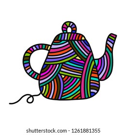 Knitted kettle teapot yarn of wool hand drawn illustration