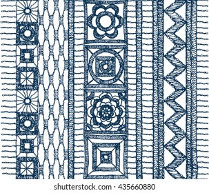 Knitted lace, lace pattern crochet, macrame. Floral seamless pattern with a fringe border knitted or woven macrame in boho style, chevron