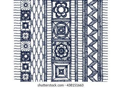 Knitted lace, lace pattern crochet, macrame. Floral seamless pattern with a fringe border knitted or woven macrame in boho style, chevron