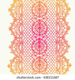 Knitted lace, lace pattern crochet, macrame. Floral seamless pattern with a fringe border knitted or woven macrame in boho style, chevron