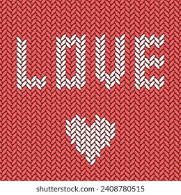 Knitted Love Heart. Knitted heart symbol. Vector knitting pattern. Flat knitted heart
