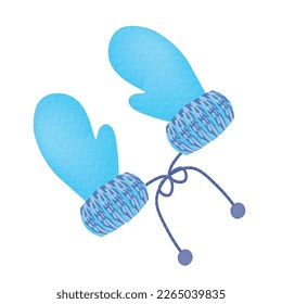 Knitted mittens with bubo, vector illustration. Icon, clothing, winter accessories.