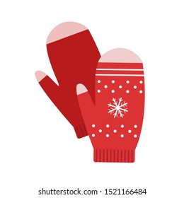 Knitted mittens with Christmas pattern. New Year. Isolated on a white background. Vector illustration