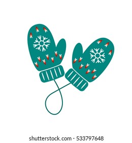  knitted mittens. flat vector illustration isolate on a white background. Christmas decoration element. simply to use