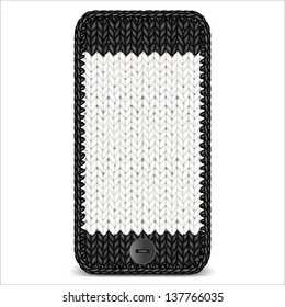 Knitted mobile phone. Vector illustration