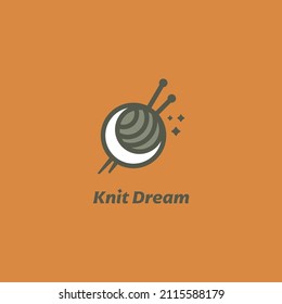 Knitted and moon Logo Design Illustration, Crochet, Tailor, sewing, needle, thread For handmade logo beauty design Template