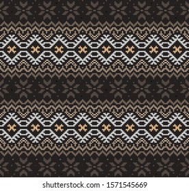 Knitted moroccan trellis motif . Folk ornamental knitting pattern for jumpers, hats, scarfs, accessories. Allover vector pattern for interior, textile, fabric design