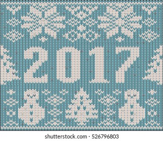 Knitted new 2017 year card, vector illustration