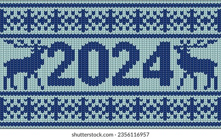 Nuevo patrón de punto de 2024 años con dispositivos de navidad, ilustración vectorial