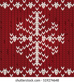 Knitted New Year pattern with xmas snowflake, vector illustration