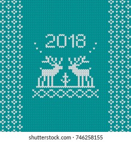 Knitted new year vector pattern with reindeer. Flat cartoon illustration. Objects isolated on white background.